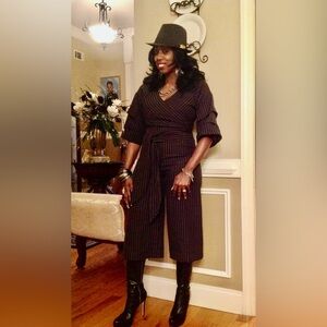 Black pinstripe jumper romper